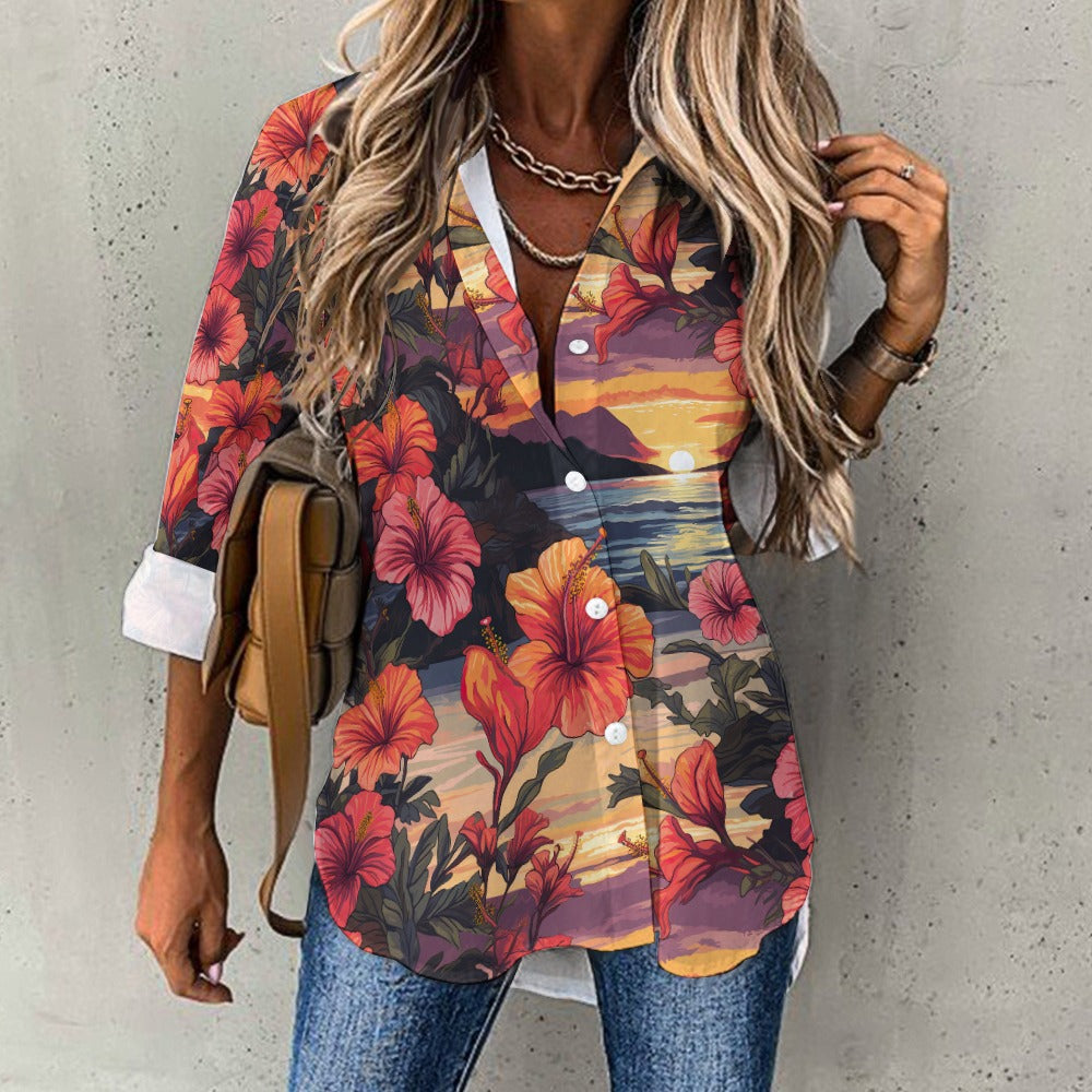 Hibiscus Sunset Women's Hawaiian Shirt
