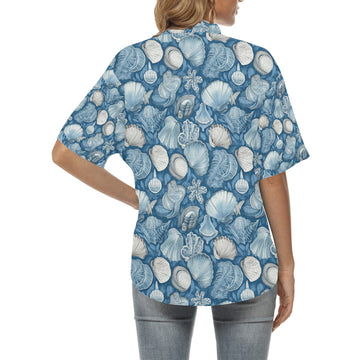Blue Seashells Hawaiian Shirt for Women