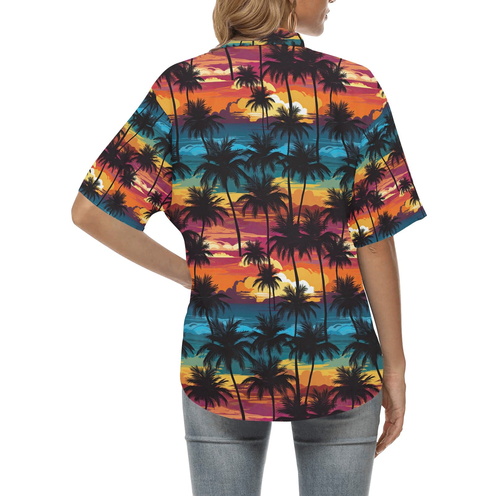 Palm Tree Sunset Hawaiian Shirt for Women - Sunshine on the Seas