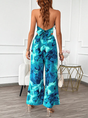 Printed Halter Neck Top and Pants Set