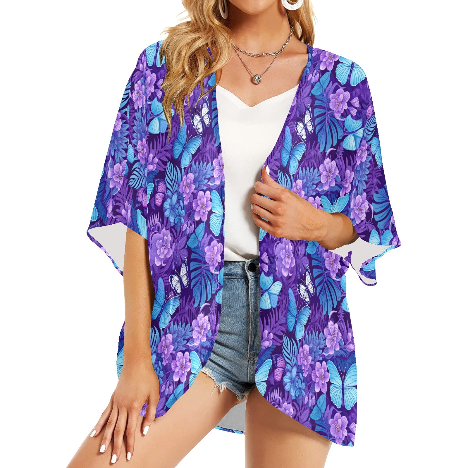 Butterfly Flower Women's Kimono Chiffon Cover Up