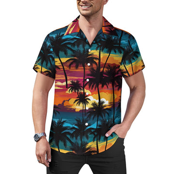Tropical Rainbow Sunset Men's Hawaiian Shirt