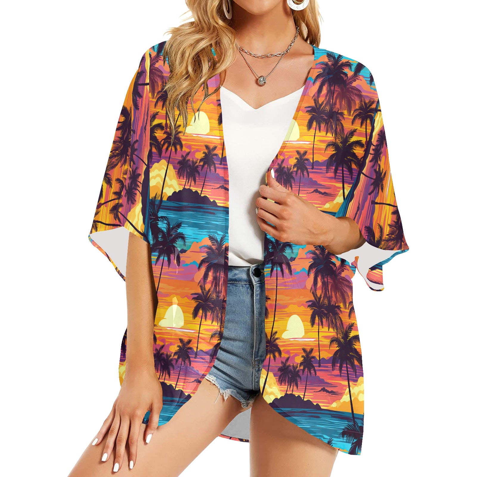 Rainbow Tropical Women's Kimono Chiffon Cover Up