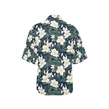 White Hibiscus Hawaiian Shirt for Women