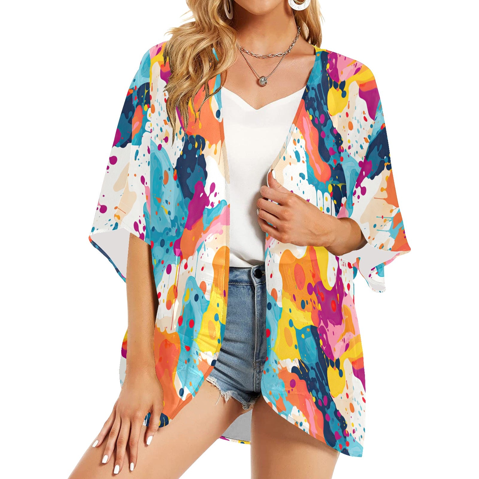 Paint Splash Women's Kimono Chiffon Cover Up - Sunshine on the Seas