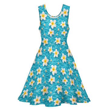 Plumeria Starfish Women's Round Neck Sleeveless Big Hem Dress
