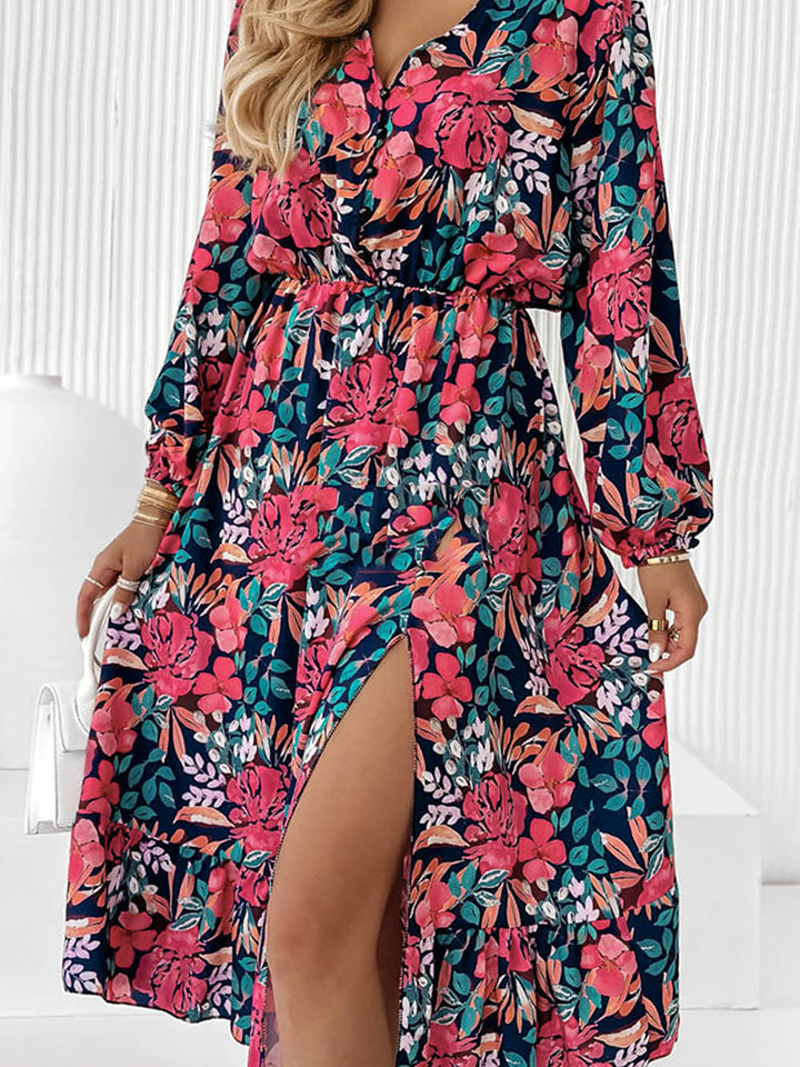 Roses Long Sleeve Slit Dress - Sunshine on the Seas