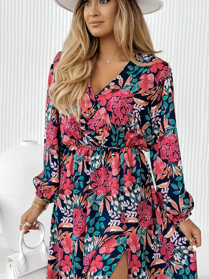 Roses Long Sleeve Slit Dress - Sunshine on the Seas