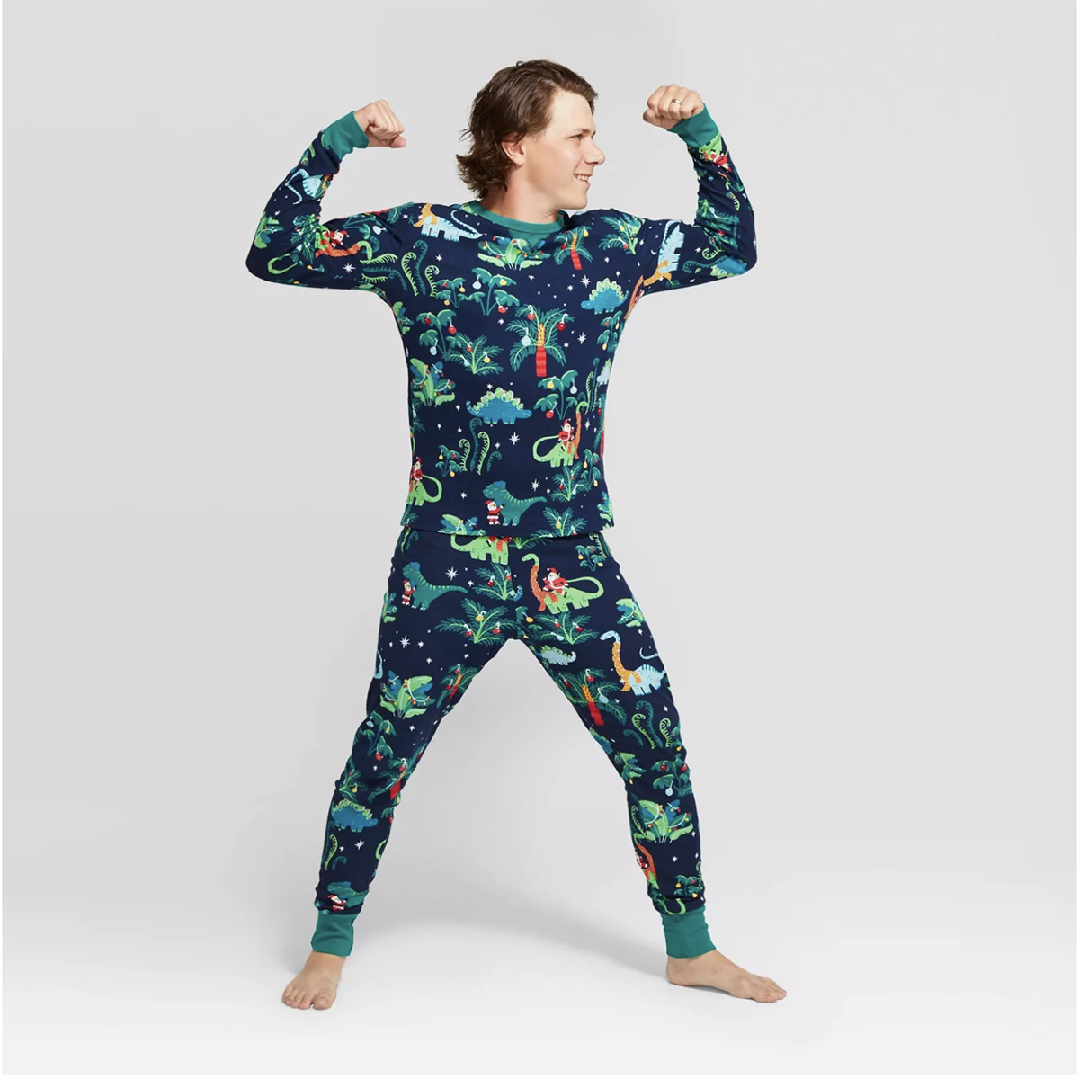 Men Santa Dinosaur Printed Top and Pants Set