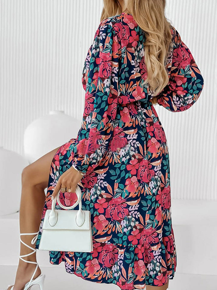 Roses Long Sleeve Slit Dress - Sunshine on the Seas