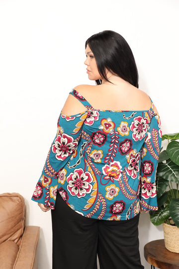 Floral Full Size Cold Shoulder Blouse