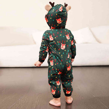 Animal Holiday Lights Printed Hooded Long Sleeve Jumpsuit - Baby