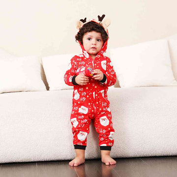 Baby Santa Print Hooded Jumpsuit